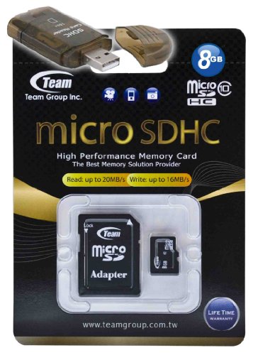 8GB Class 10 MicroSDHC Team High Speed 20MBSec Memory Card. Blazing Fast Card For HTC Diamond. A free High Speed USB Adapter