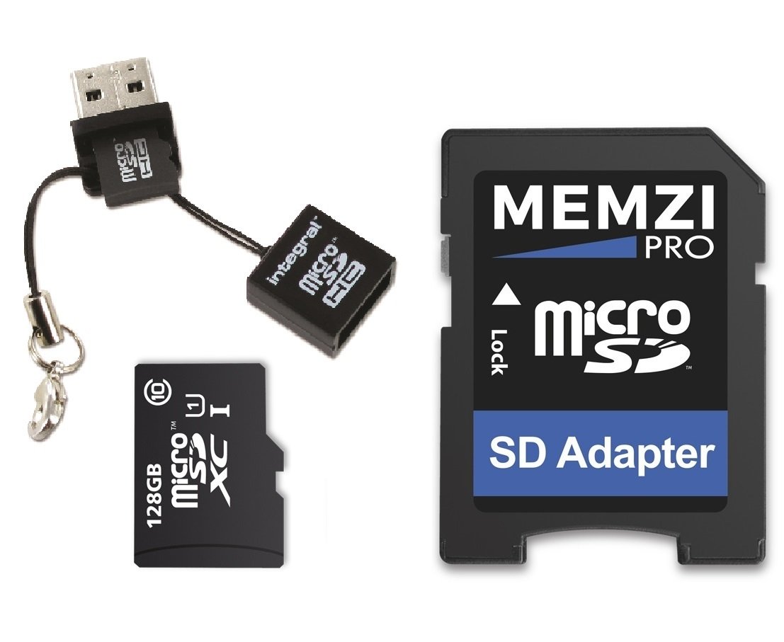 MEMZI PRO 128GB Class 10 80MBs Micro SDXC Memory Card with SD Adapter and Micro USB Reader for Samsung Galaxy S7 Series Cell