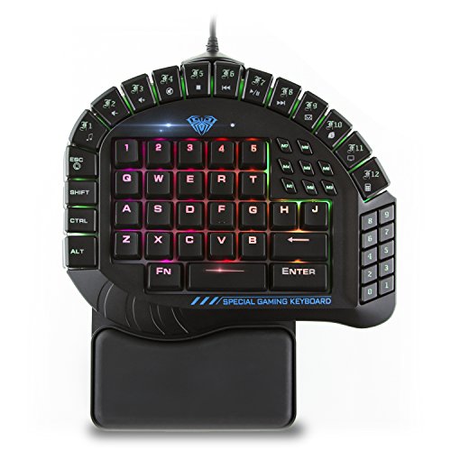 Beastron Aula Excalibur One Handed Mechanical Gaming Keyboard Blue Switches Software Customizable RGB Backlit Effects 8 Pr