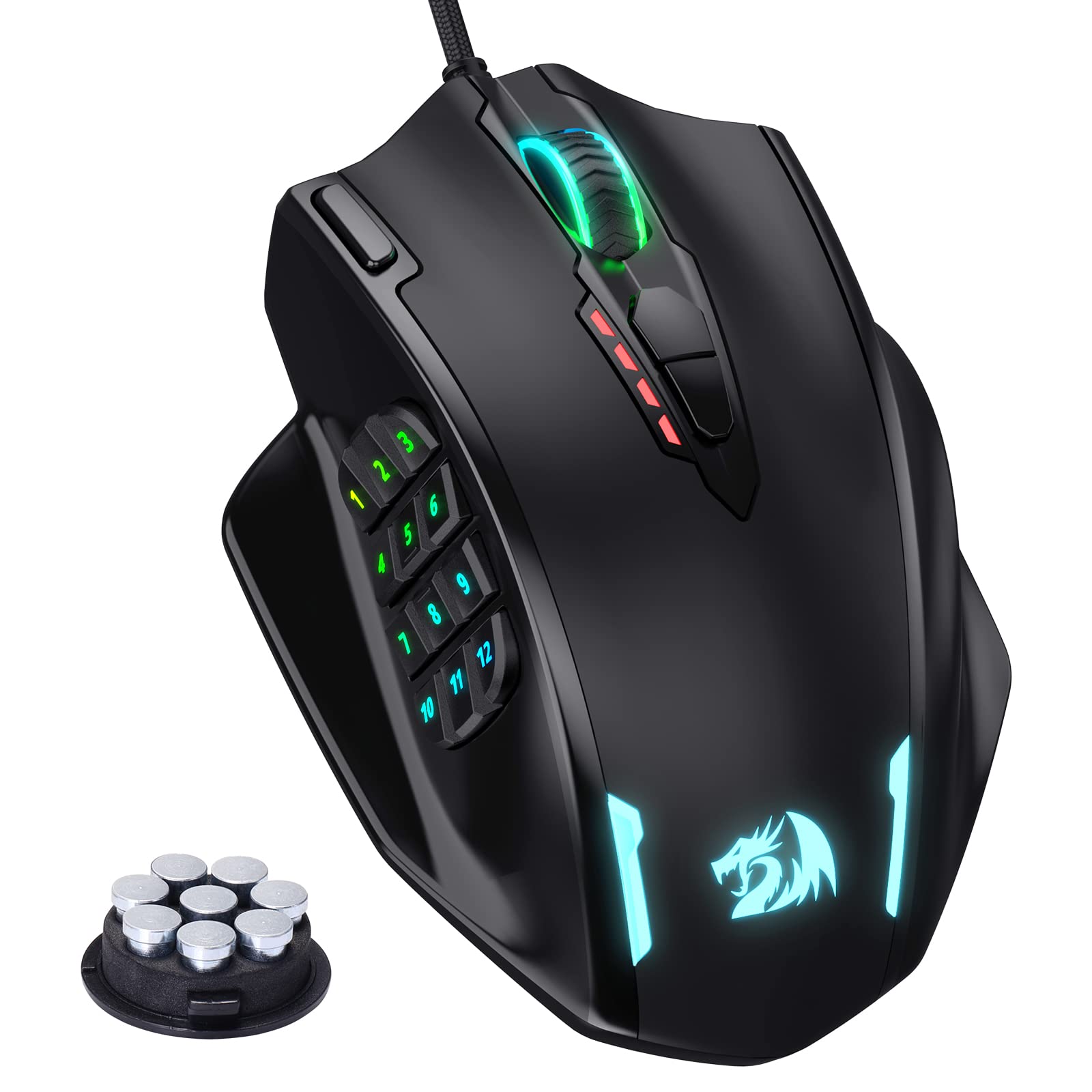 Redragon M908 Impact RGB LED MMO Mouse with Side Buttons Optical Wired Gaming Mouse with 12400DPI High Precision 20 Progra