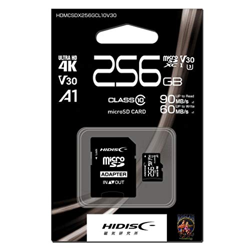 HIDISC HDMCSDX256GCL10V30 MicroSDXC Card 256 GB Class 10 UHS-I Speed Class 3 U3 A14K Compatible SD Adapter and Case並