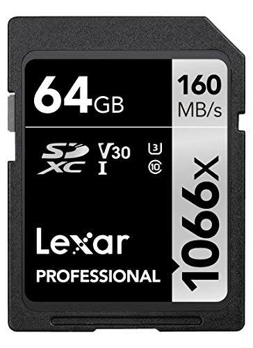 Lexar Professional 1066x 64GB SDXC UHS-I Memory Card SILVER Series C10 U3 V30 Full-HD 4K Video Up To 160MBs Read for