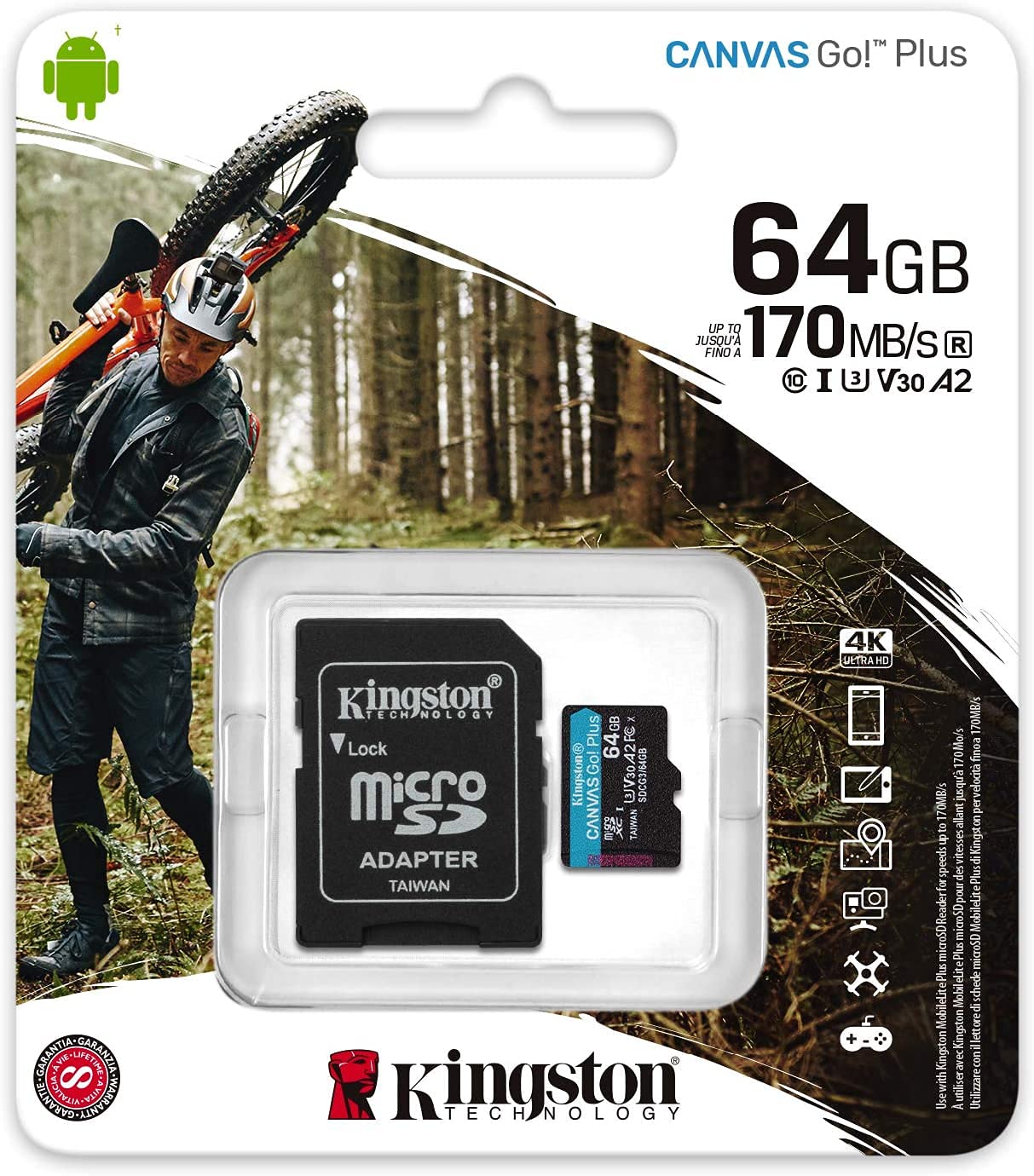 Kingston 64GB microSDXC Canvas Go Plus 170MBs Read UHS-I C10 U3 V30 A2A1 Memory Card Adapter SDCG364GBCR並行輸