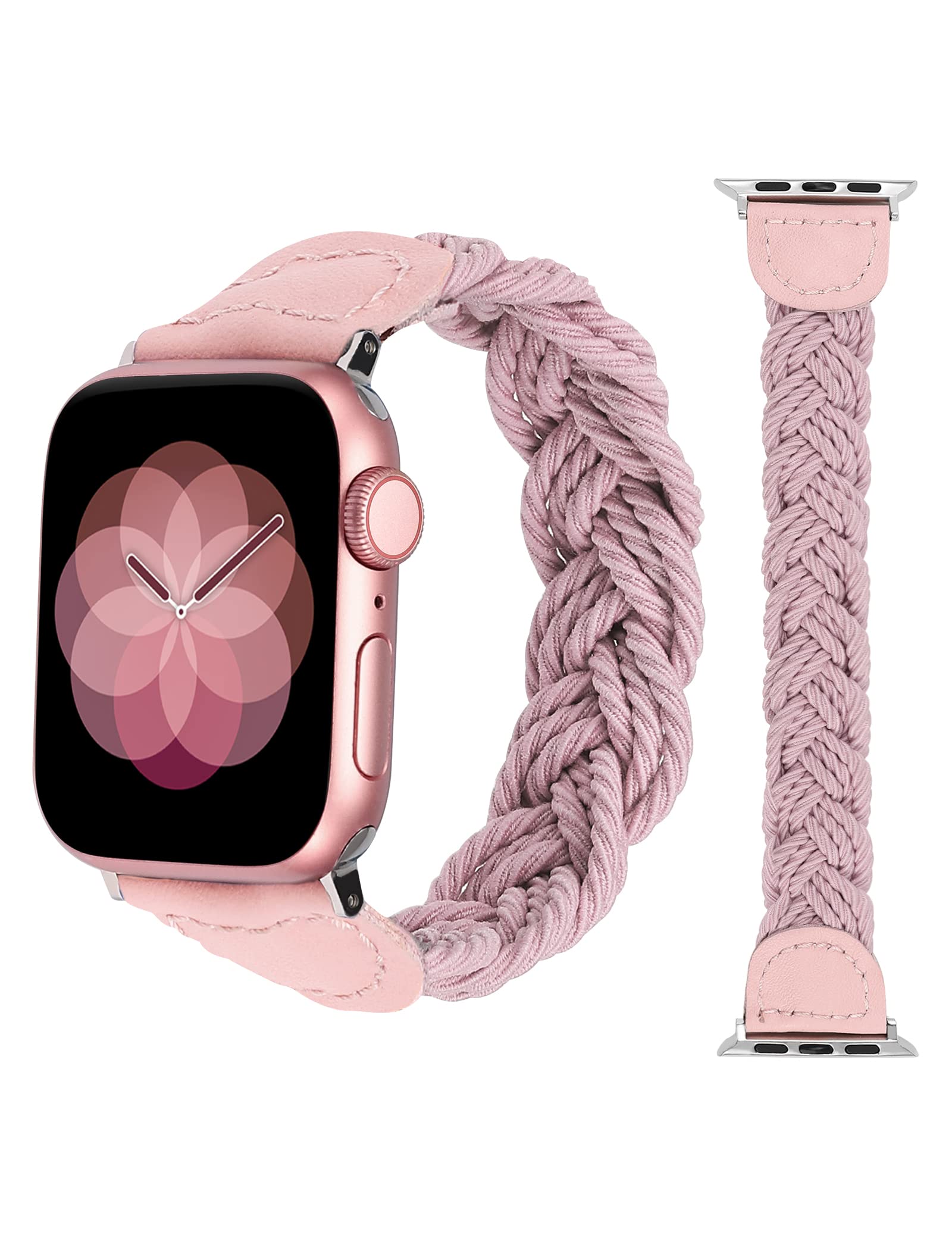 Minyee Compatible with Apple Watch Band Braided 38mm 40mm 41mm Solo Loop Stretchy Designer Wristband Women Slim Elastic Wove