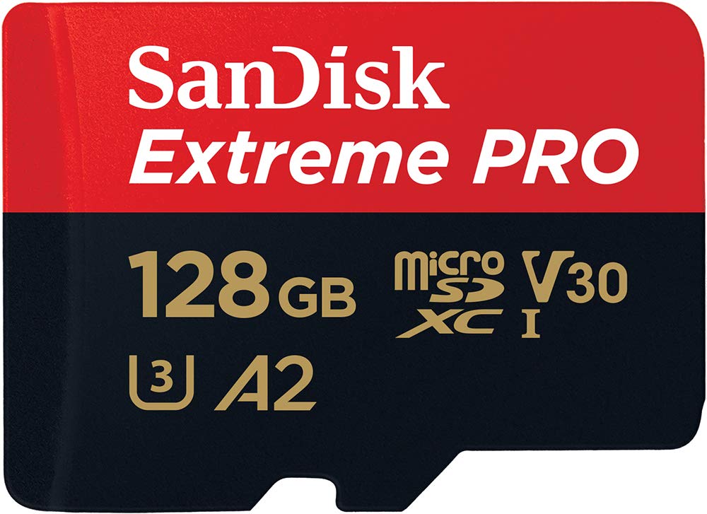 SanDisk 128GB Extreme PRO microSD UHS-I Card with Adapter C10 U3 V30 A2 200MBs Read 90MBs Write SDSQXCD-128G-GN6MA