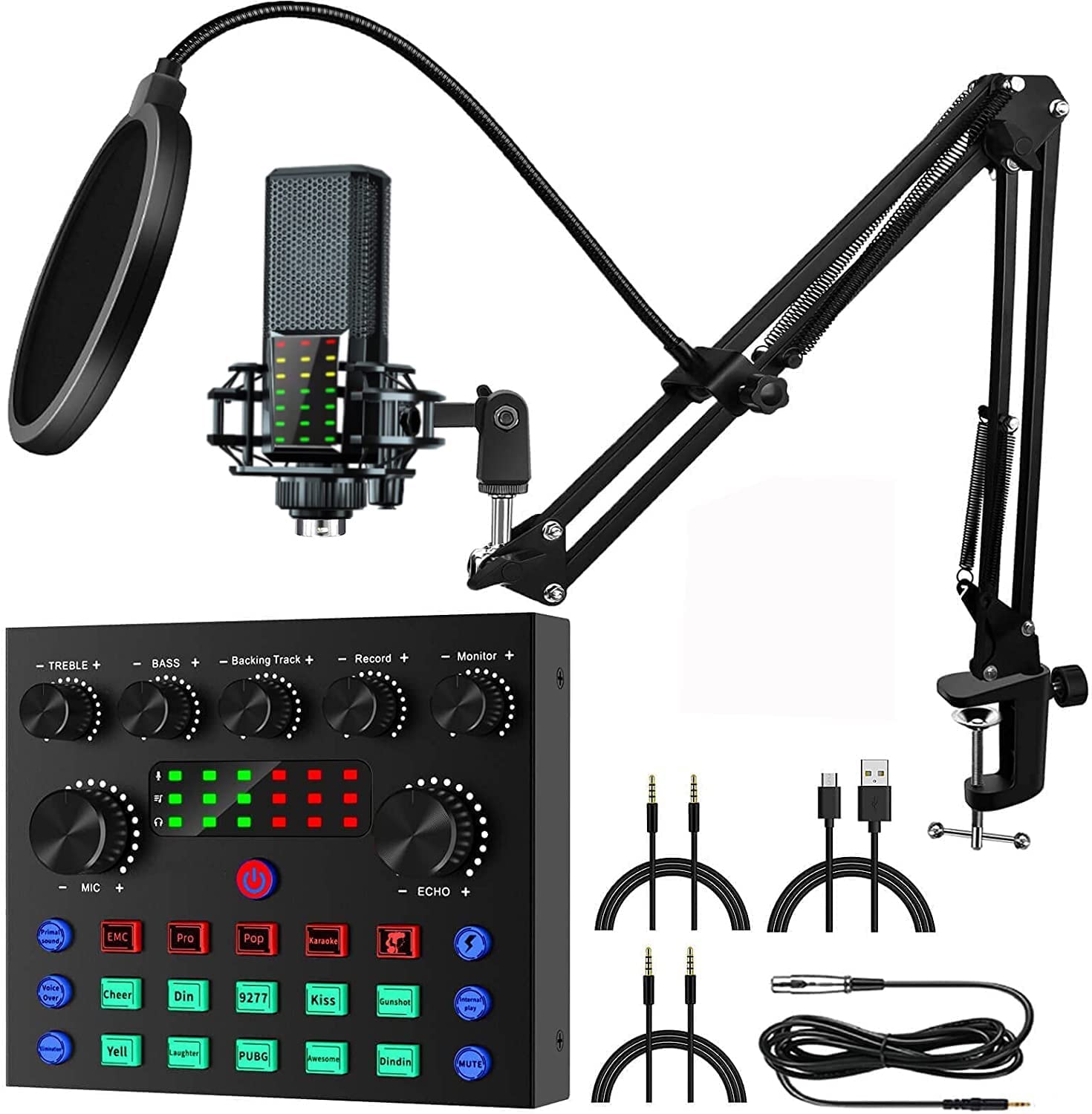 REMALL Audio Interface Podcast Equipment Bundle DJ Mixer Audio Streaming Podcast Microphone Studio Condenser Mic Gaming PC Ph
