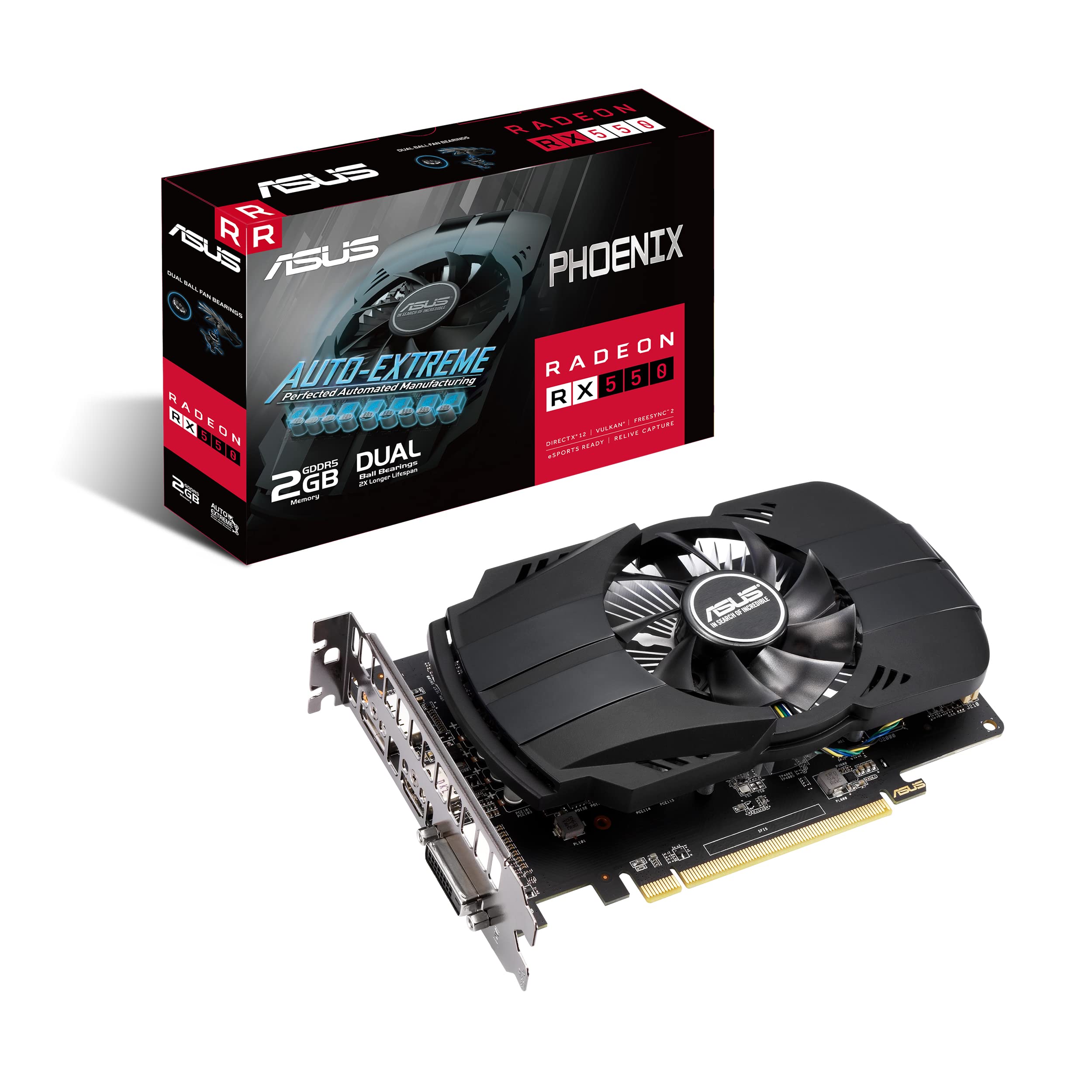 ASUS Phoenix AMD Radeon RX 550 Graphics Card PCIe 3.0 2GB GDDR5 Memory HDMI DisplayPort DVI-D FreeSync IP5X Dust Resis