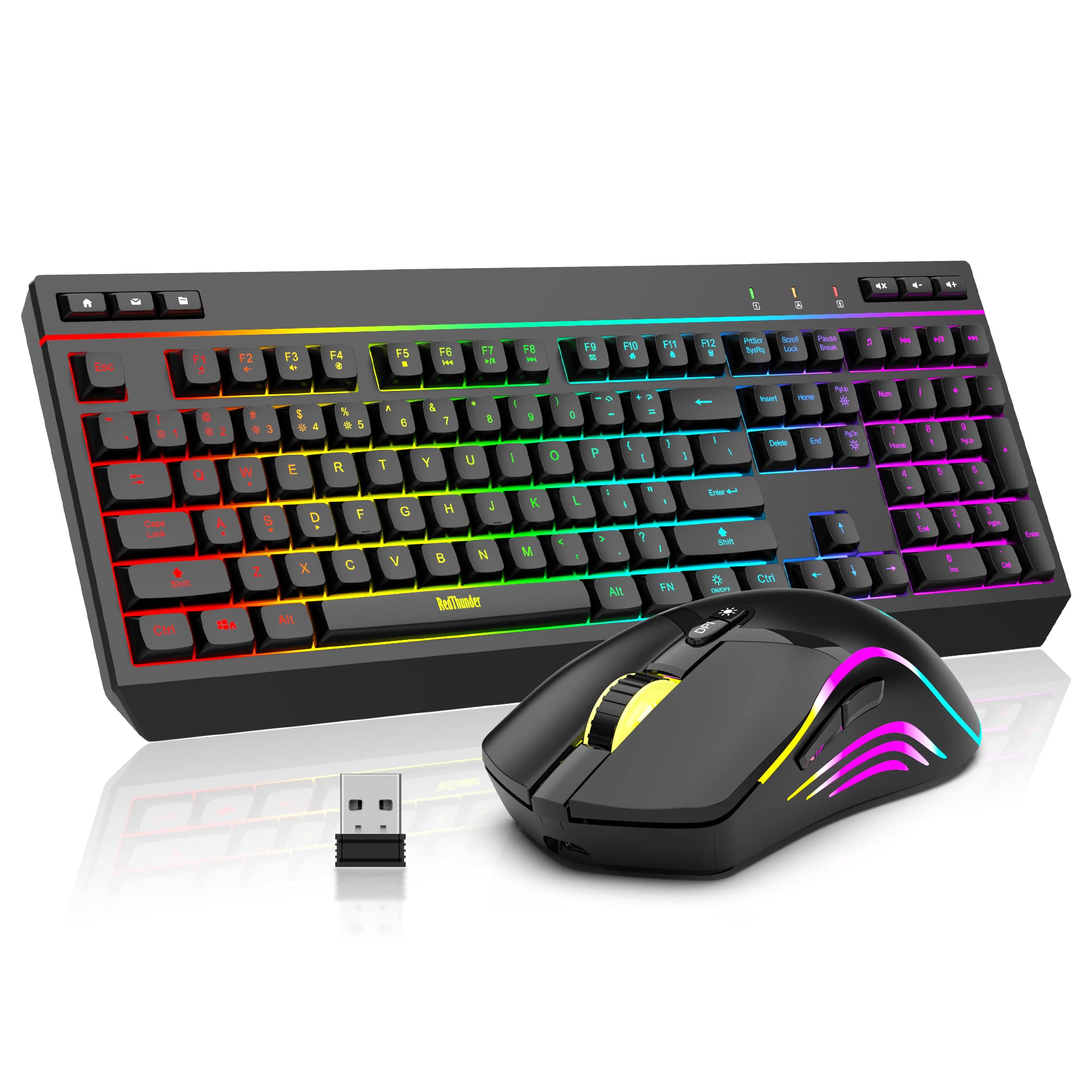 RedThunder K20 Wireless Keyboard and Mouse Combo Full Size Anti-Ghosting Keyboard with Multimedia Keys 7D 4800DPI Optical