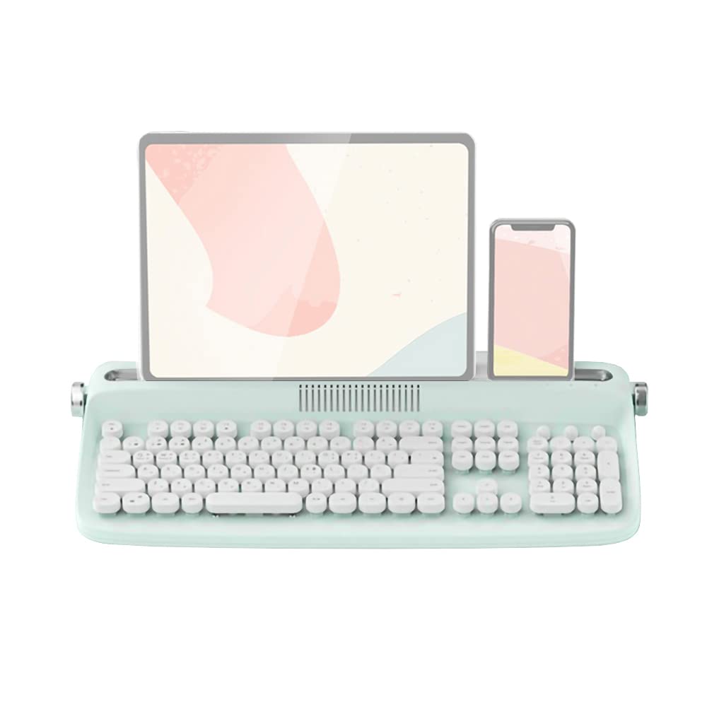 TISHLED Typewriter Keyboard Wireless Bluetooth 5.0 Retro Aesthetic Cute Kawaii Round Keycaps 106-Key with Num Pad Clicky Mech