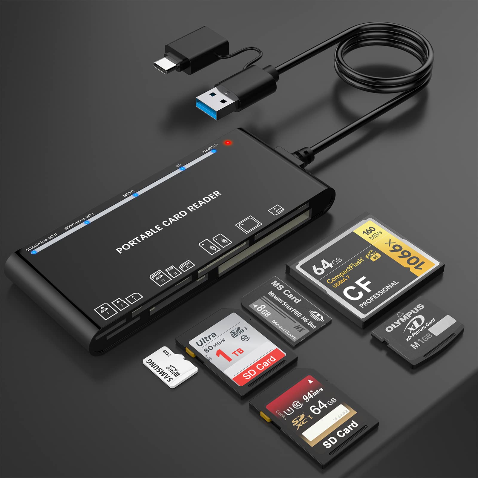USB C SD Card ReaderUSB3.0 Memory Card Reader SDTFCFXDMS 7 in 2 Micro SD Card Reader Hub for SD SDXC SDHC CF CFI TF Micr