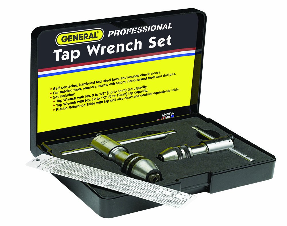 General Tools Professional Reversible Tap Wrenches 165 - Ratchet Holder with Reference Table for 0 to 12-Inch Taps - Set of