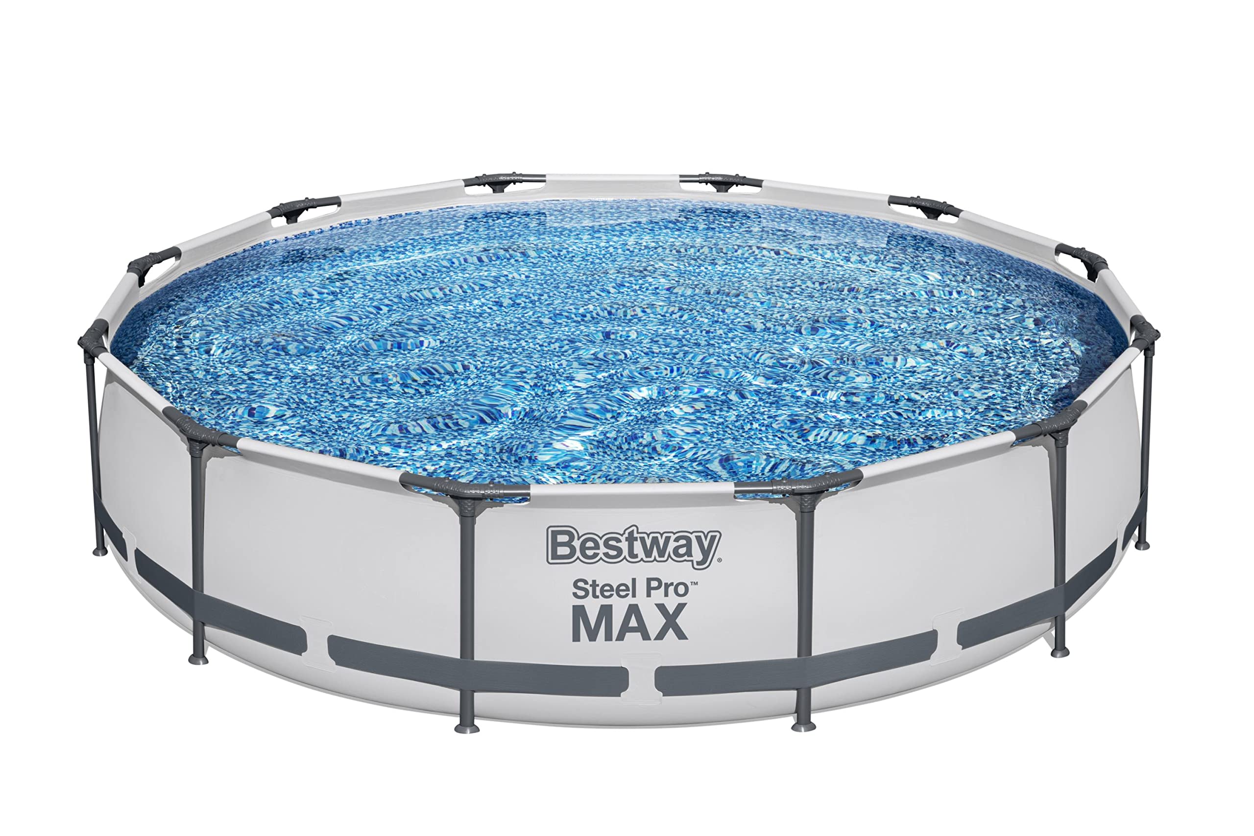 Bestway Steel Pro MAX 12 Foot x 30 Inch Round Metal Frame Above Ground Outdoor Backyard Swimming Pool Set with 330 GPH Filter
