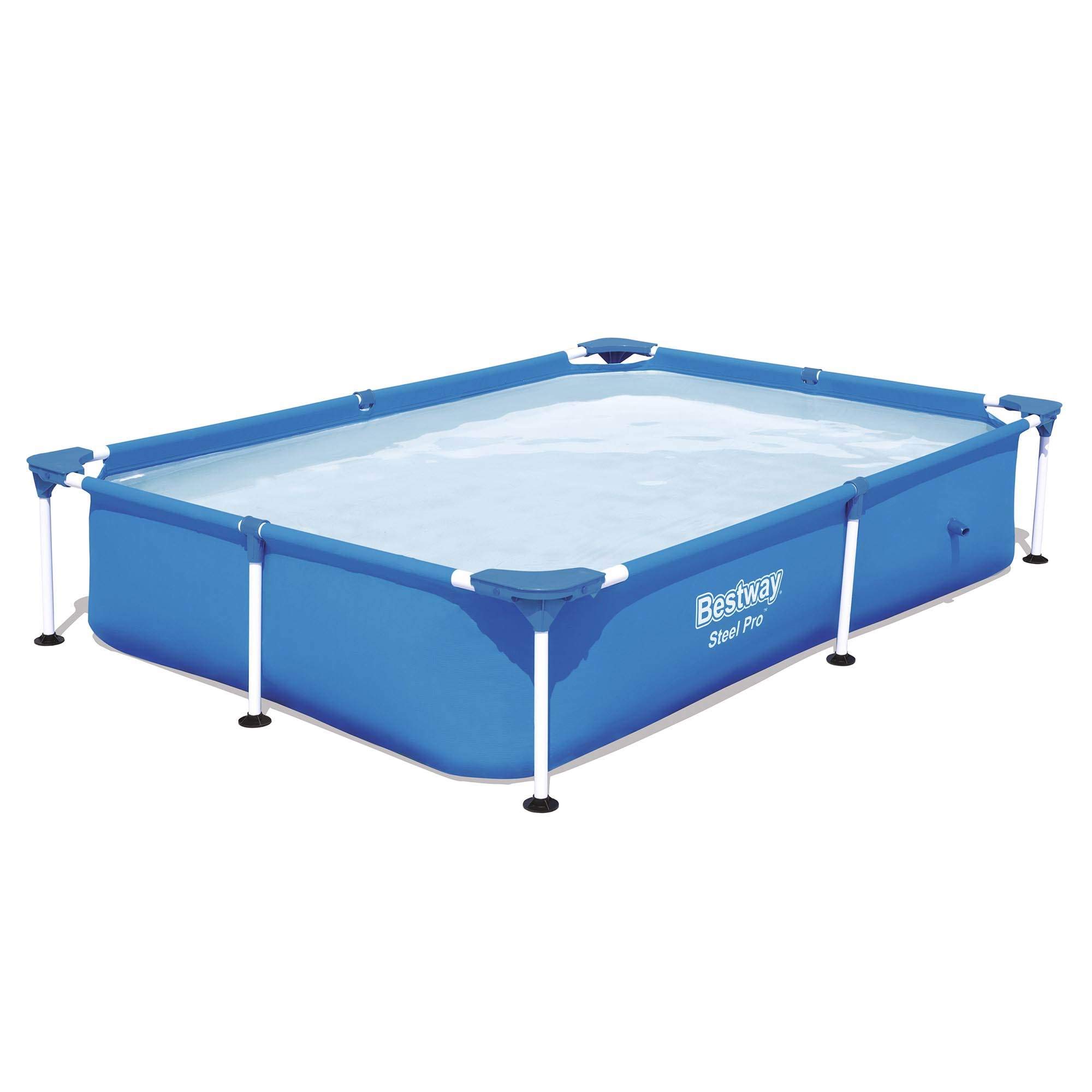 Bestway Steel Pro 87 Inch x 59 Inch x 17 Inch Rectangular Metal Frame Above Ground Outdoor Backyard Swimming Pool Blue Pool