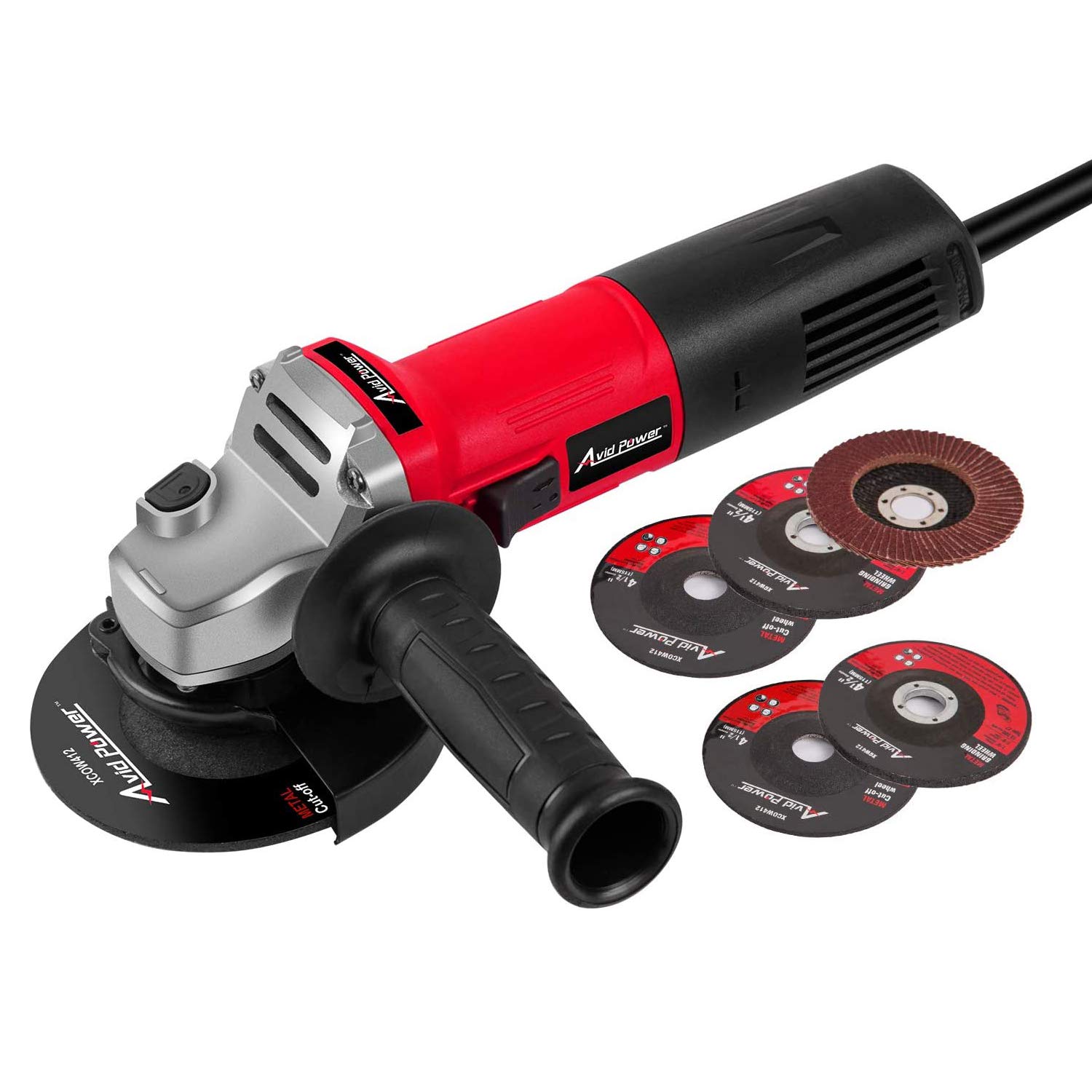 AVID POWER Angle Grinder 7.5-Amp 4-12 inch Electric Grinder Power Tools with Grinding and Cutting Wheels Flap Disc and Aux