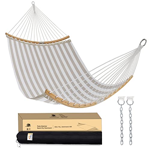 Patio Watcher 11 FT Quick Dry Hammock Folding Curved Bamboo Spreader Bar Portable Hammock for Camping Outdoor Patio Yard Beac