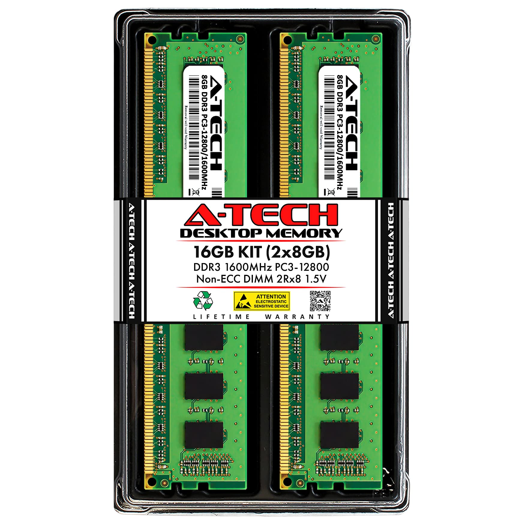 A-Tech 8GB DDR3 1600 PC3-12800 2Rx8 1.5V 非ECC DIMM デスクトップRAMキット Parent 8 GB AT8G2D3D1600ND8N15V並行