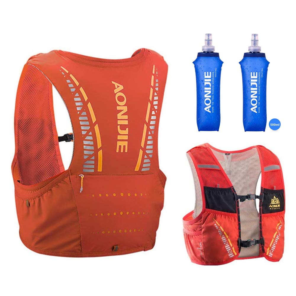 AONIJIE 5L12L Men Women Running Vest Pack Hydration Backpack Outdoor Sports Bag for Marathon Cycling Hiking 5L Orange2 Pc