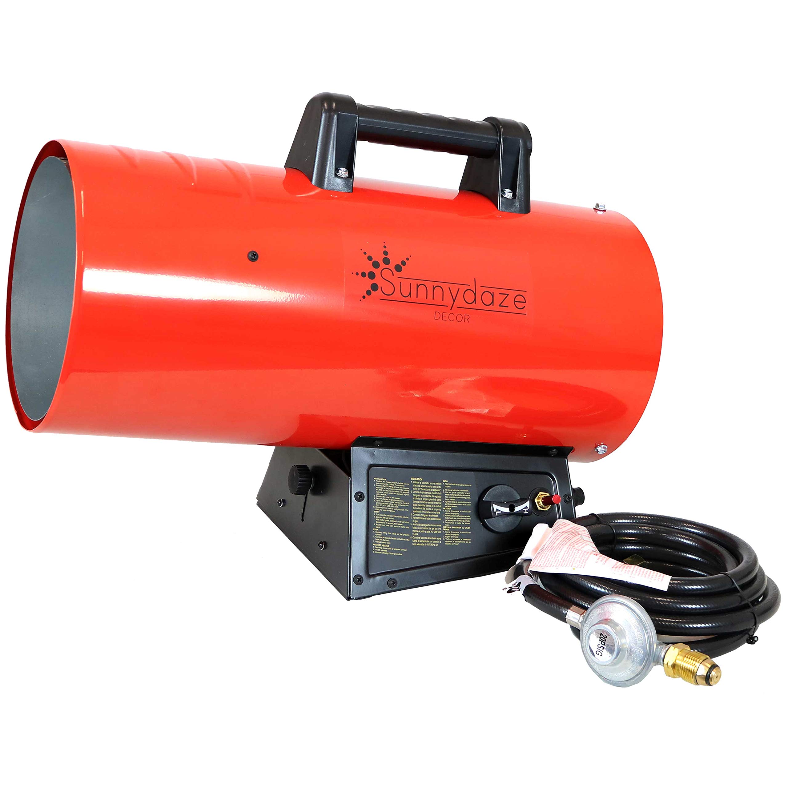 Sunnydaze 125000 BTU Forced Air Propane Heater - Portable Heat for Construction Sites - Auto-Shutoff for Overheating Protect