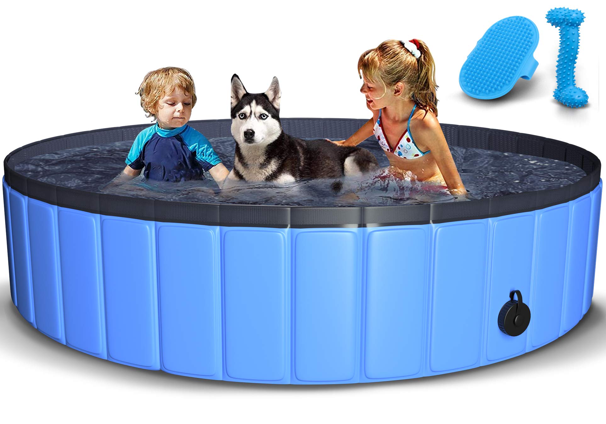 TNELTUEB Pet Swimming Pool for Large Dogs 63x12 Collapsible Dog Pool with Pet Brush Dog Chew Toy Foldable Kiddie Pool Pla