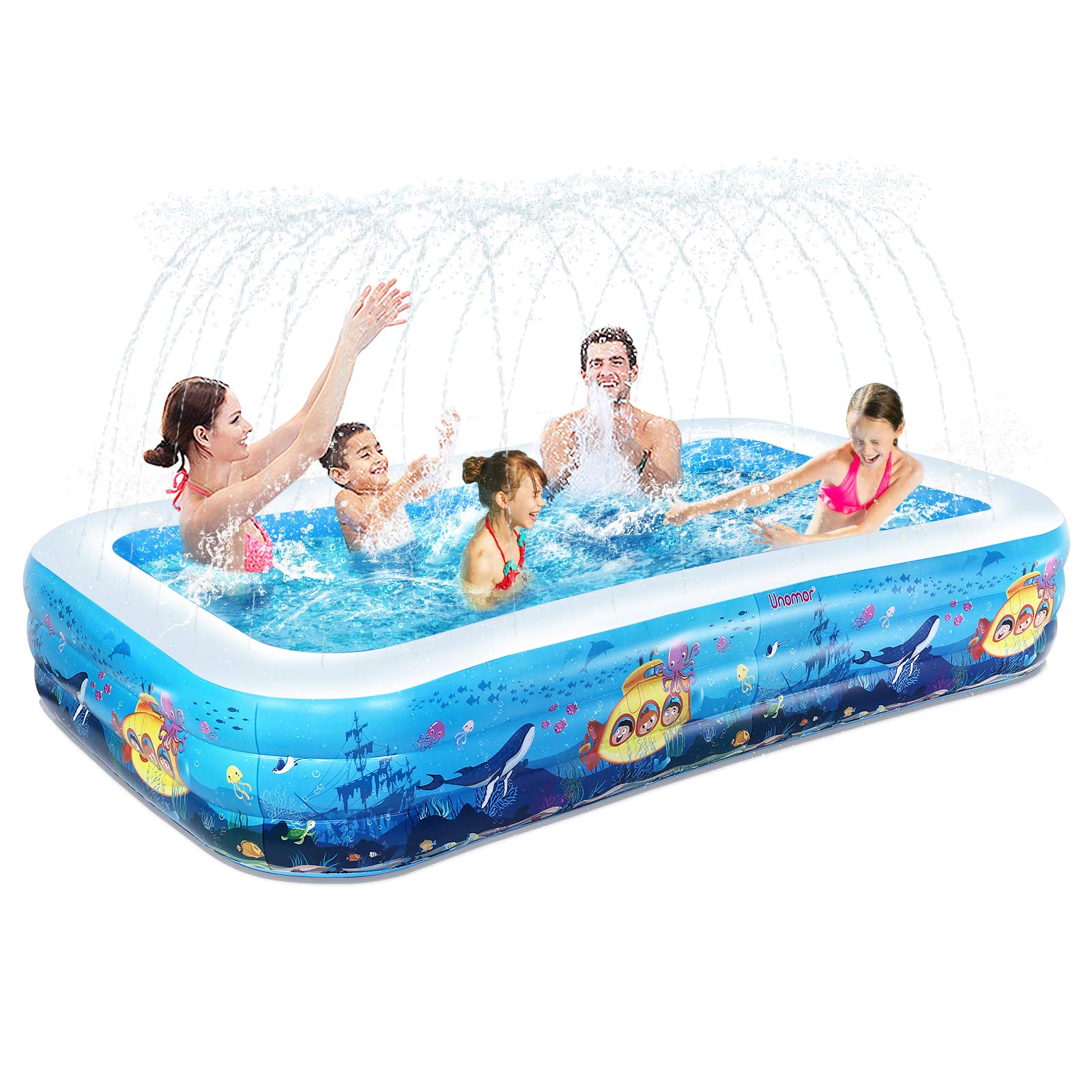 Unomor Inflatable Swimming Pool - Blow Up Pool with Water Sprinkler Thickened Family Lounge Pool Family Swimming Pool for Adu