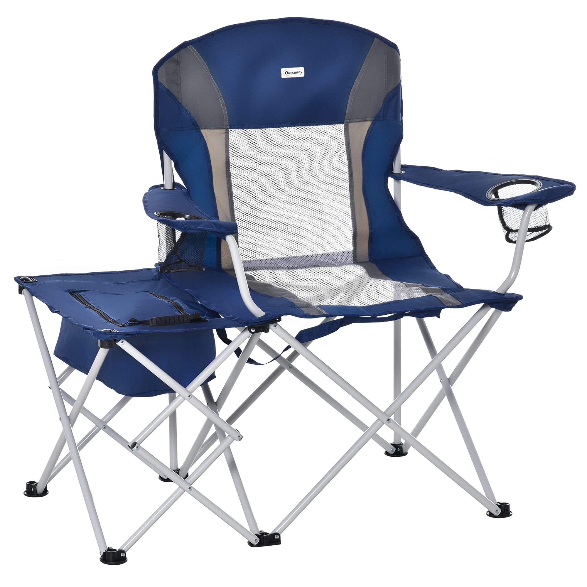 Outsunny Folding Camping Chair with Portable Insulation Table Bag Two Cup Holders for Beach Ice Fishing and Picnic Navy Bl