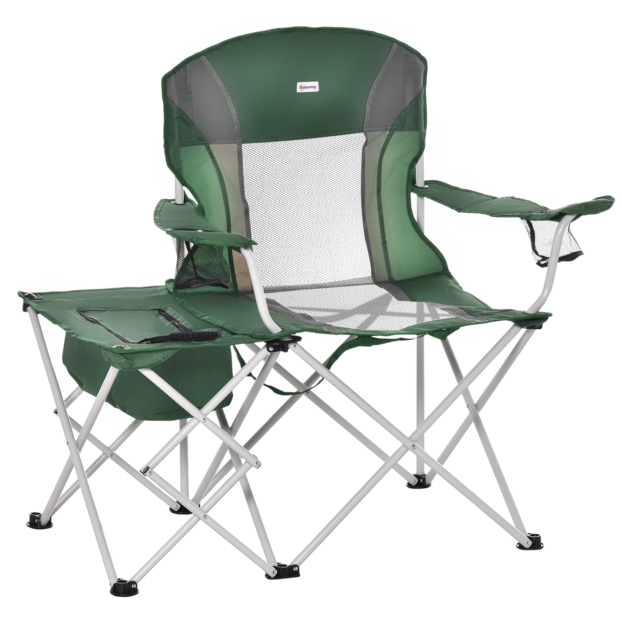 Outsunny Folding Camping Chair with Portable Insulation Table Bag Two Cup Holders for Beach Ice Fishing and Picnic Green