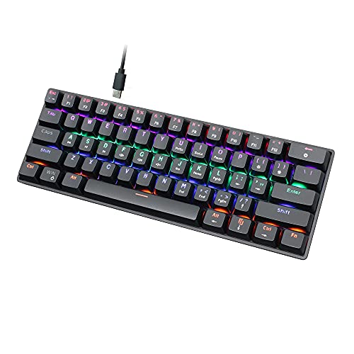 Snpurdiri 60 Percent Mechanical Gaming Keyboard Blue Switch Anti-Ghosting 61 Key LED Rainbow Backlit Keyboard Mini Portable