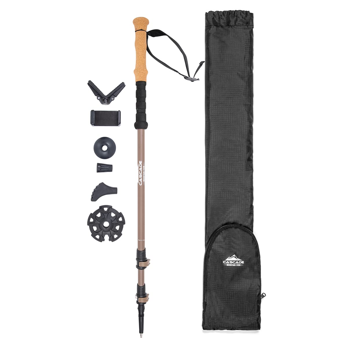 Cascade Mountain Tech Trekking Poles - Carbon Fiber Monopod Walking or Hiking Stick with Accessories Mount Adjustable Quick