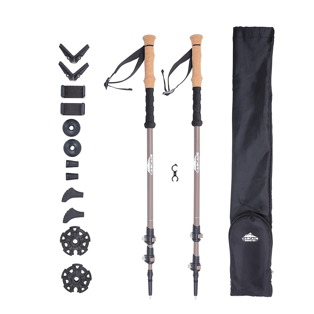 Cascade Mountain Tech Trekking Poles - 2 Piece Carbon Fiber Monopod Walking or Hiking Sticks with with Accessories Mount Ad