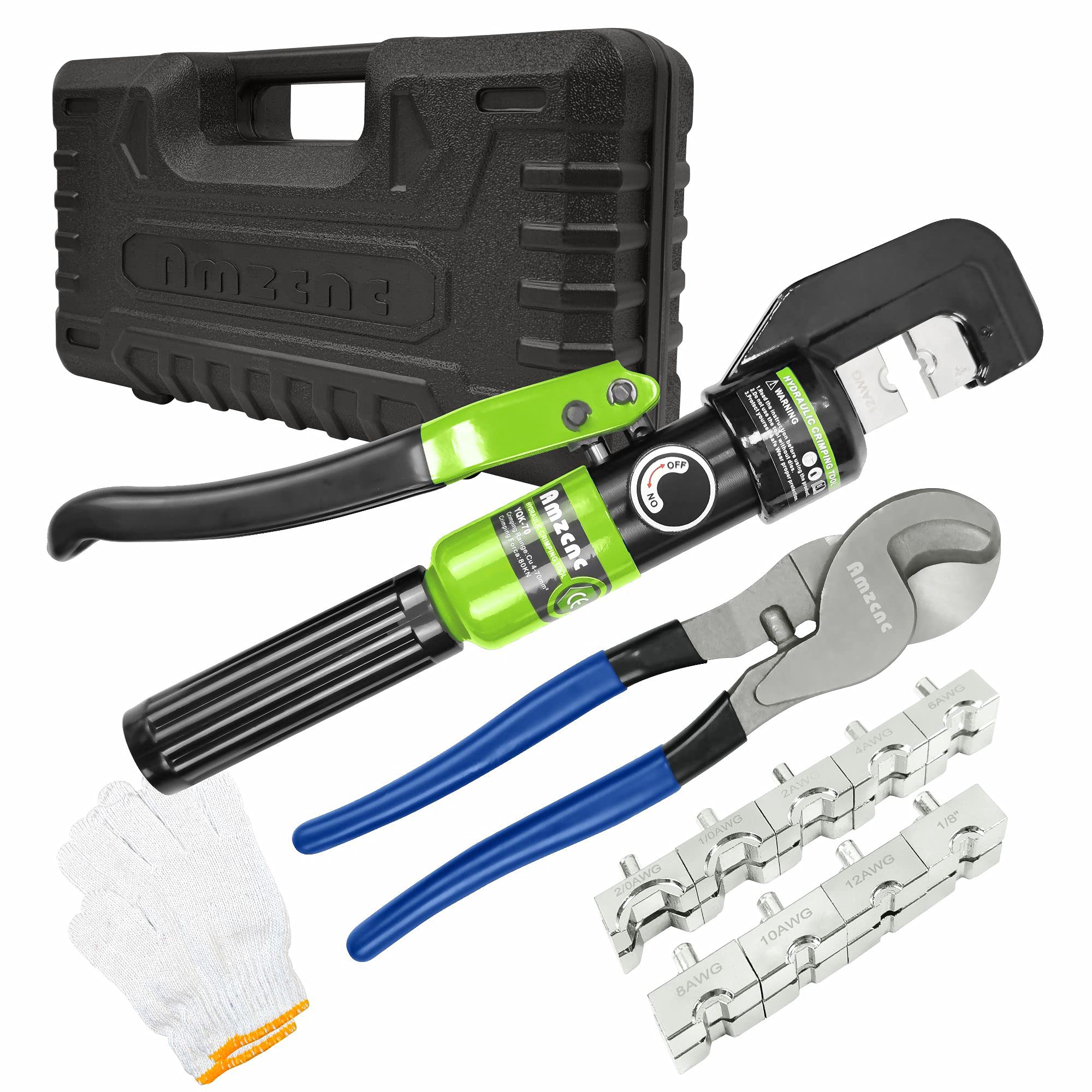 AMZCNC Hydraulic Cable Lug Crimper 8 US TON 12 AWG to 00 20 Electrical Terminal Cable Wire Tool Kit with 9 Die Crimping T