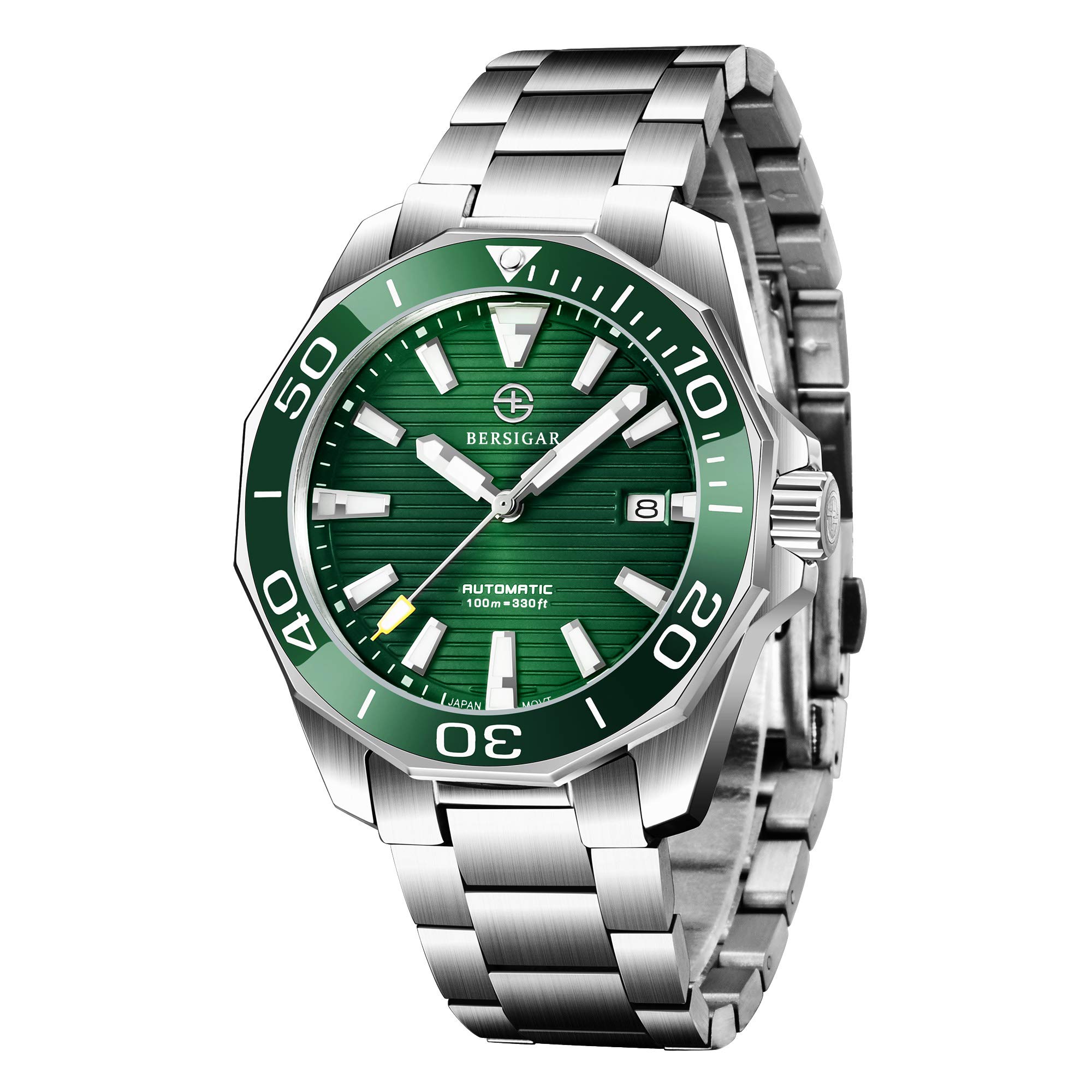 BERSIGAR Mens Automatic Watch Sapphire Glass Fashion Business Stainless Steel Watch並行輸入品