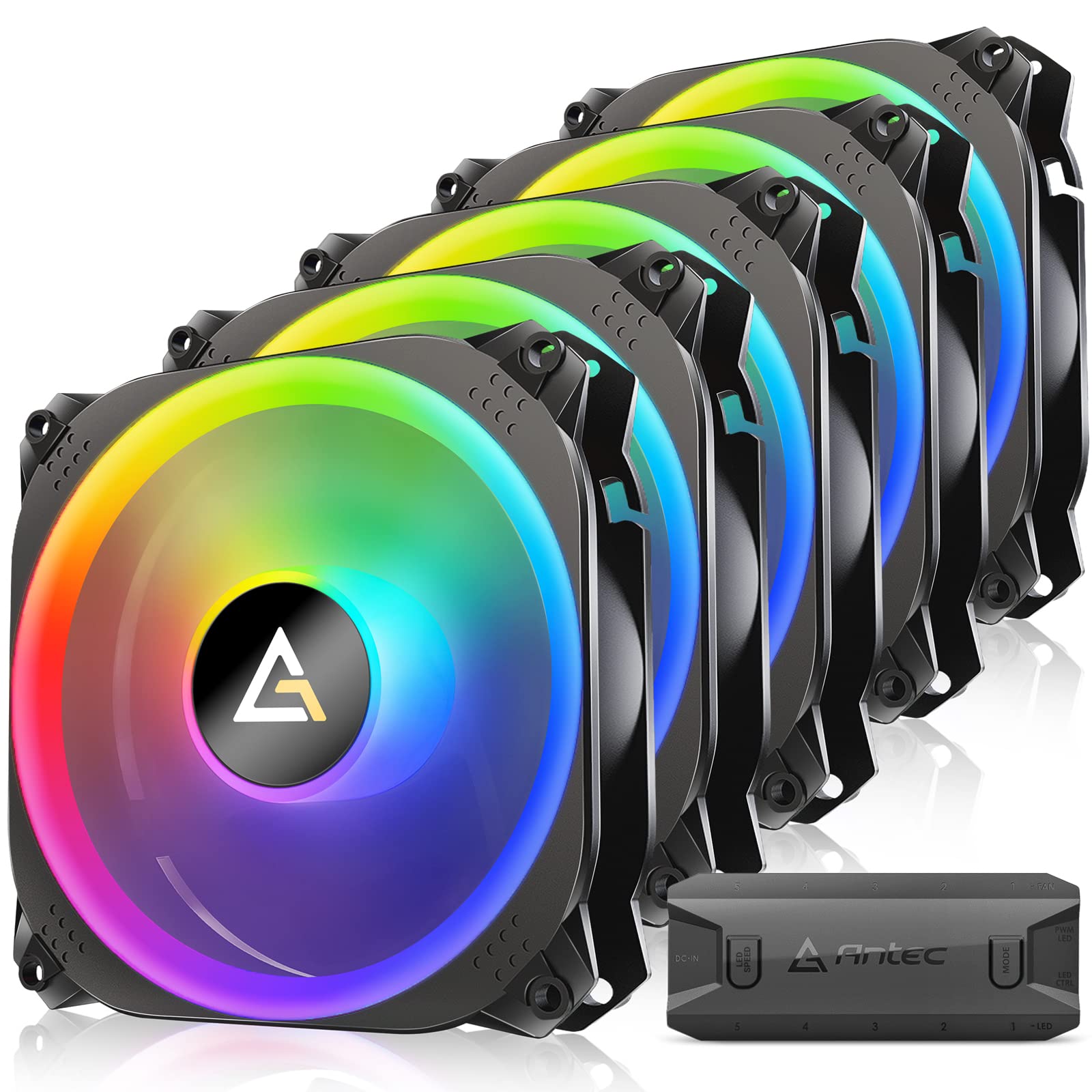 Antec RGB Fans PC Fans 120mm RGB Fans 5V-3PIN Addressable RGB Fans Motherboard SYNC with 5V-3PIN 120mm Fan 5 Packs with C