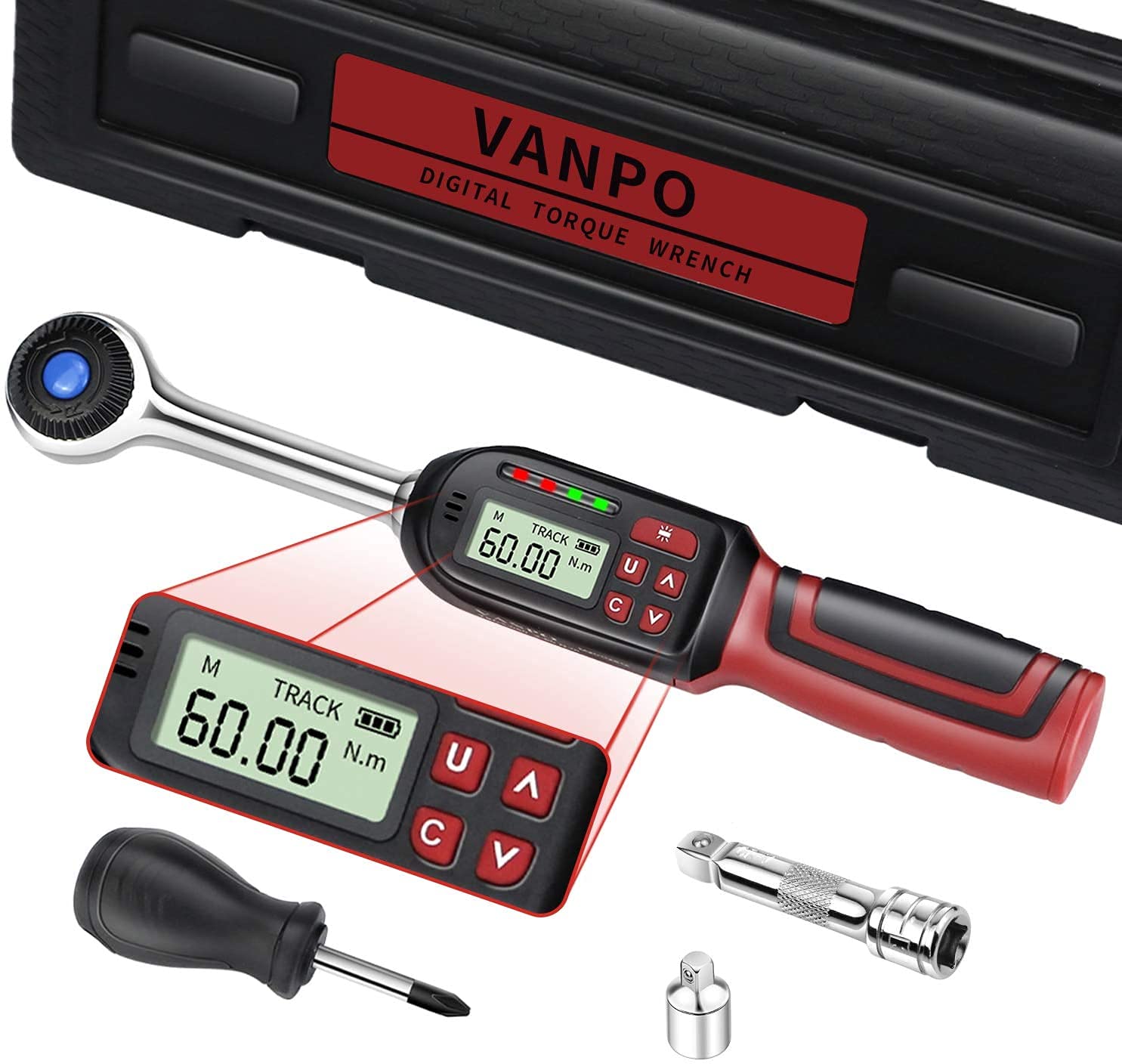 vanpo 38インチ ドライブ デジタルトルクレンチ 電子レンチ 3-60Nm 正確な2セット ブザーLEDイ