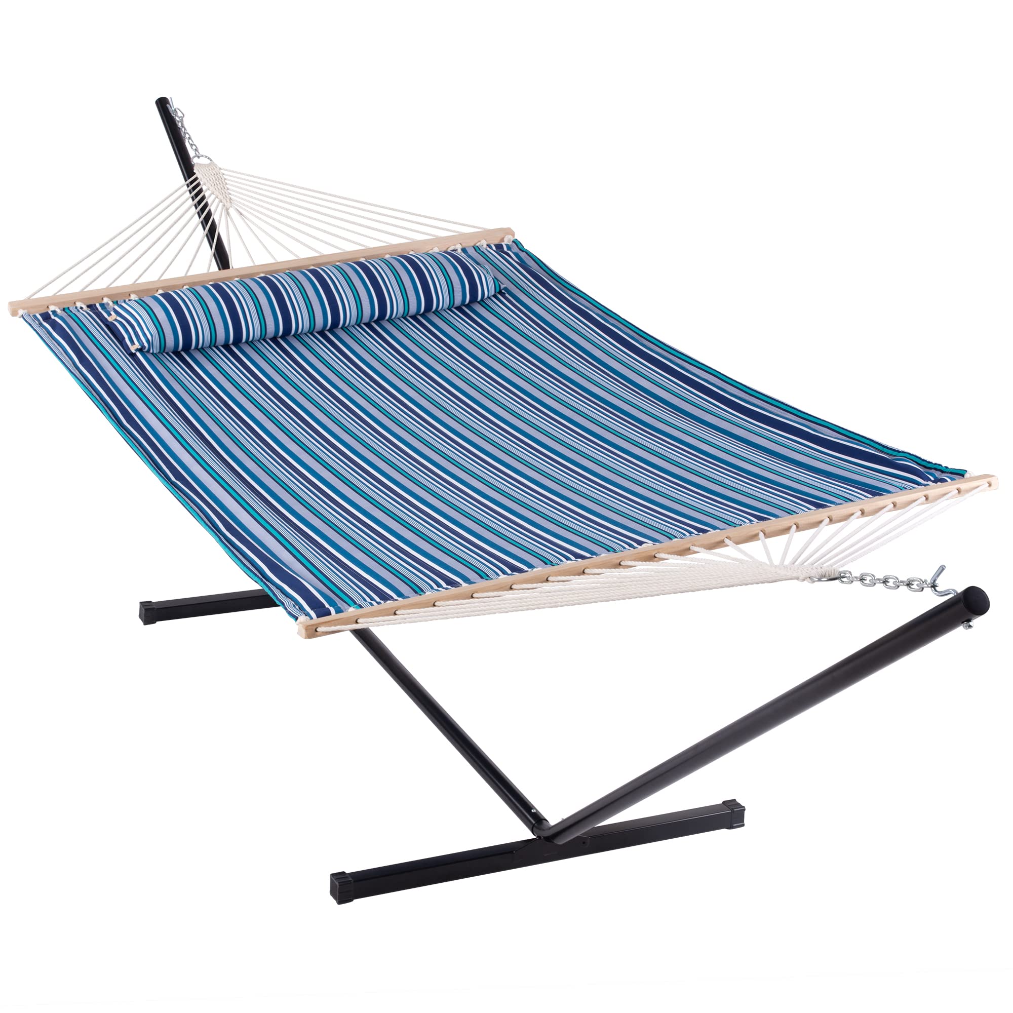 ANOW Double Hammock with Stand 12FT Heavy Duty Hammock with Stand for Outdoors Indoors 450 LBS Weight Capacity Blue Stripe