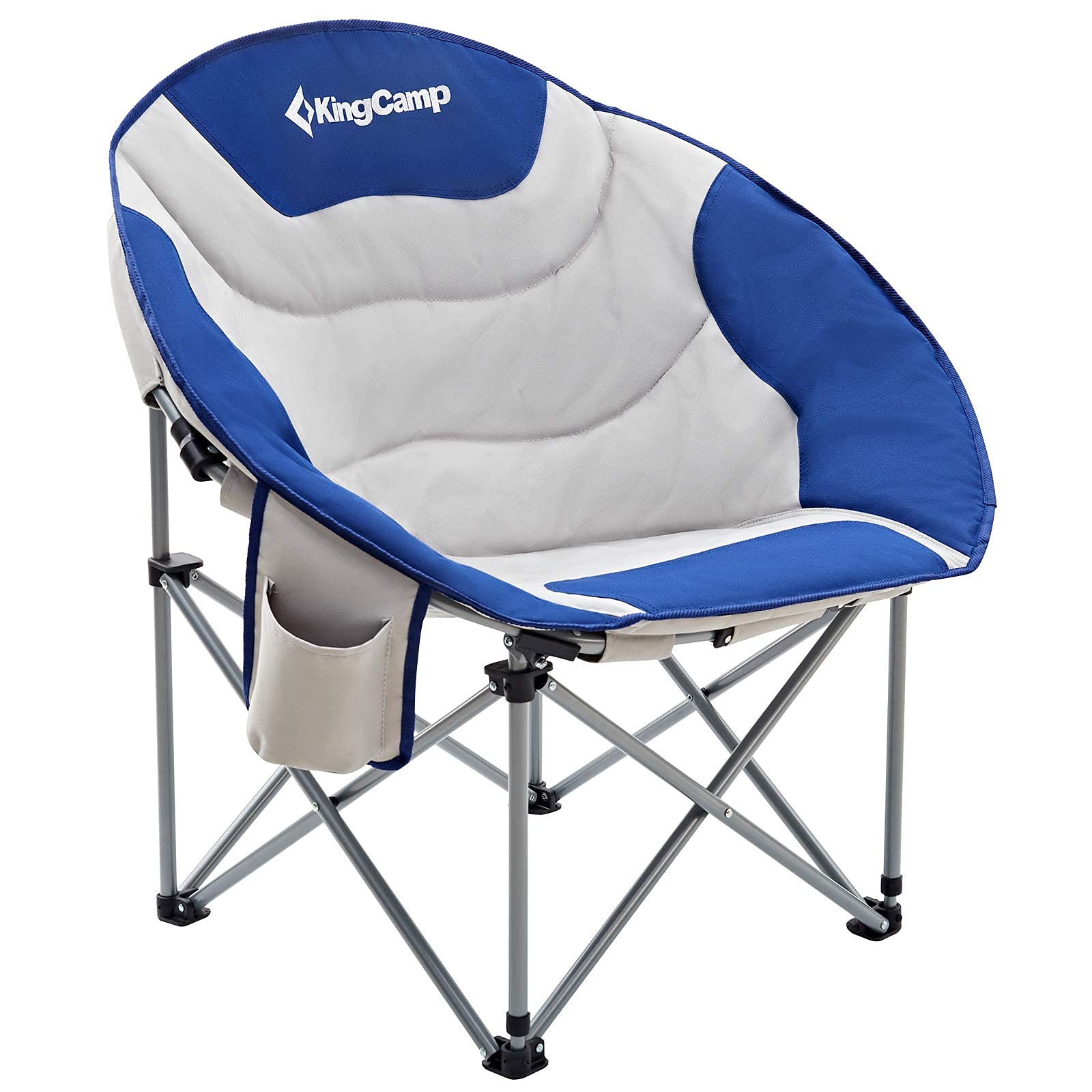 KingCamp Moon Saucer Leisure Heavy Duty Steel Camping Chair Padded Seat with Cup Holder and Cooler Bag BlueGrey One Size並