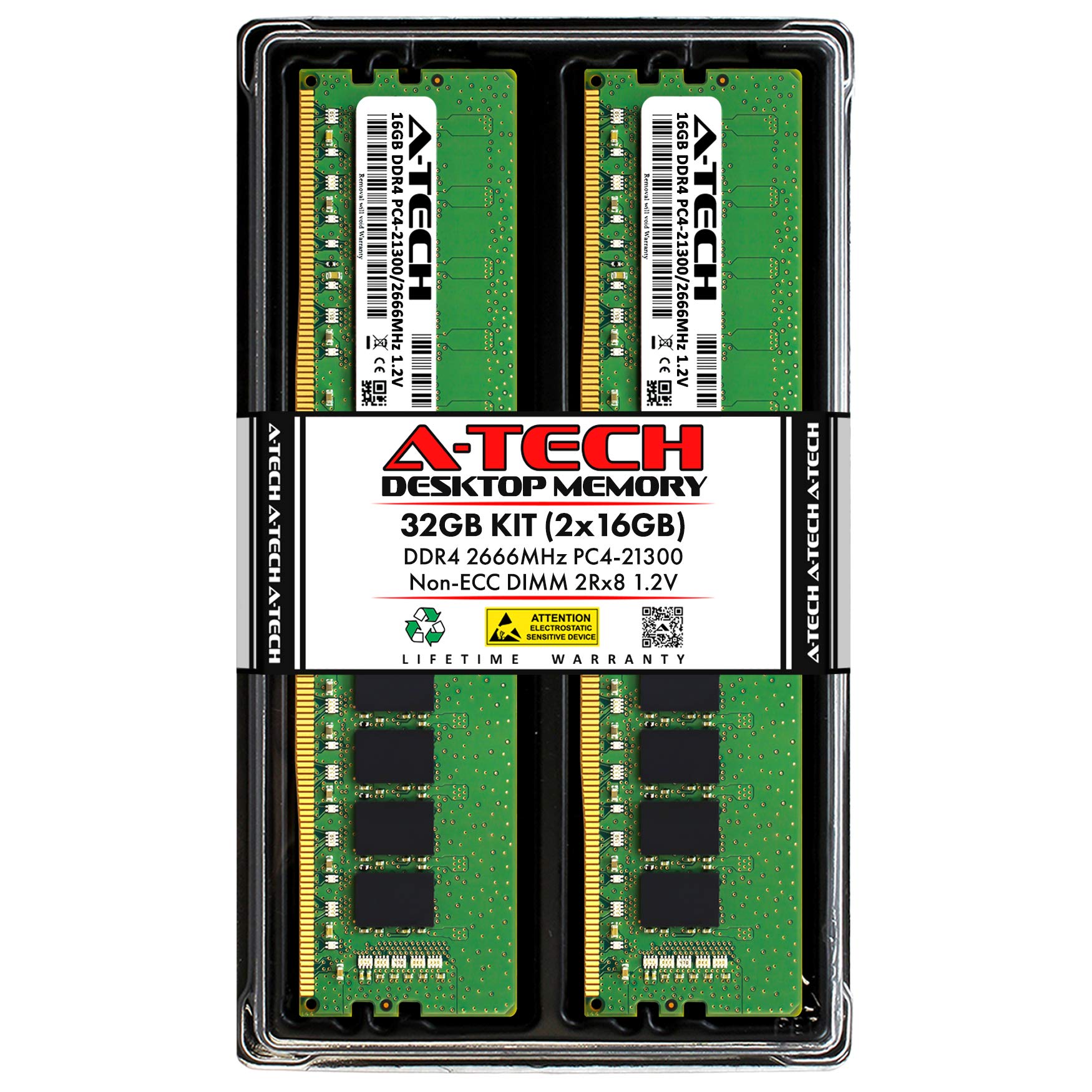 A-Tech 32GB 2x16GB RAM 交換用 Crucial CT2K16G4DFD8266 DDR4 2666MHz PC4-21300 UDIMM Non-ECC 2Rx8 1.2V 288ピン メモ