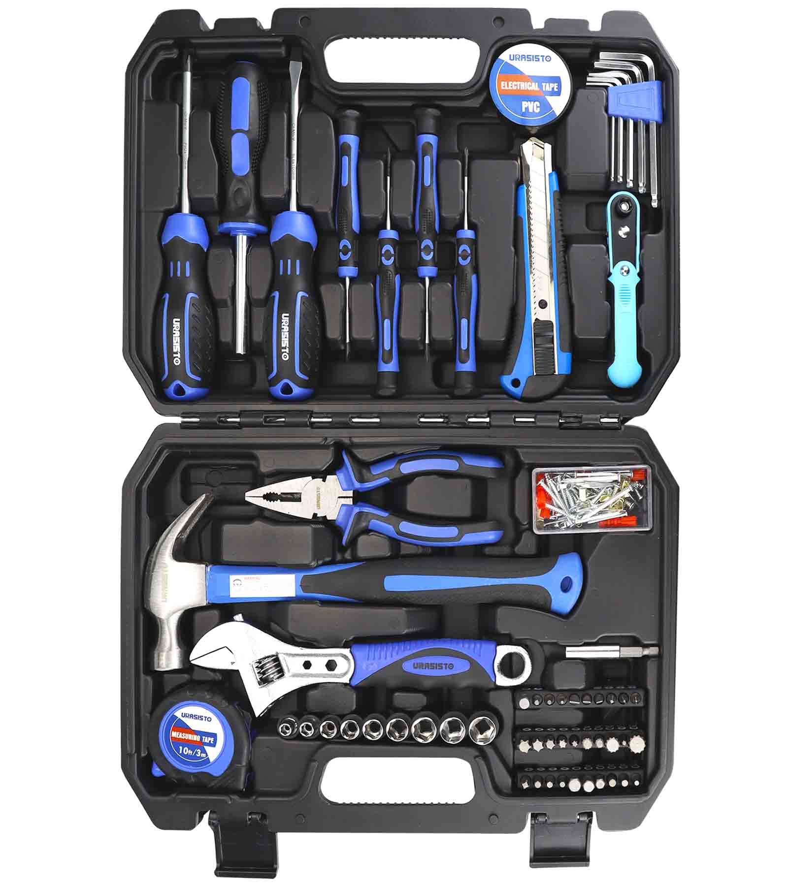 URASISTO Auto Repair Tool Set 128-piece Mechanic Hand Tool Kit with Storage Box Nail PliersScrewdriver Hammer Drive Sock