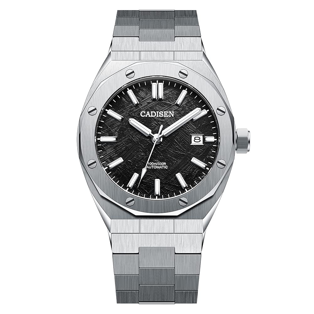 CADISEN Men Watches Mechanical Automatic Watch 100M Waterproof Brand Luxury Casual Business Wristwatch Black Meteorite face