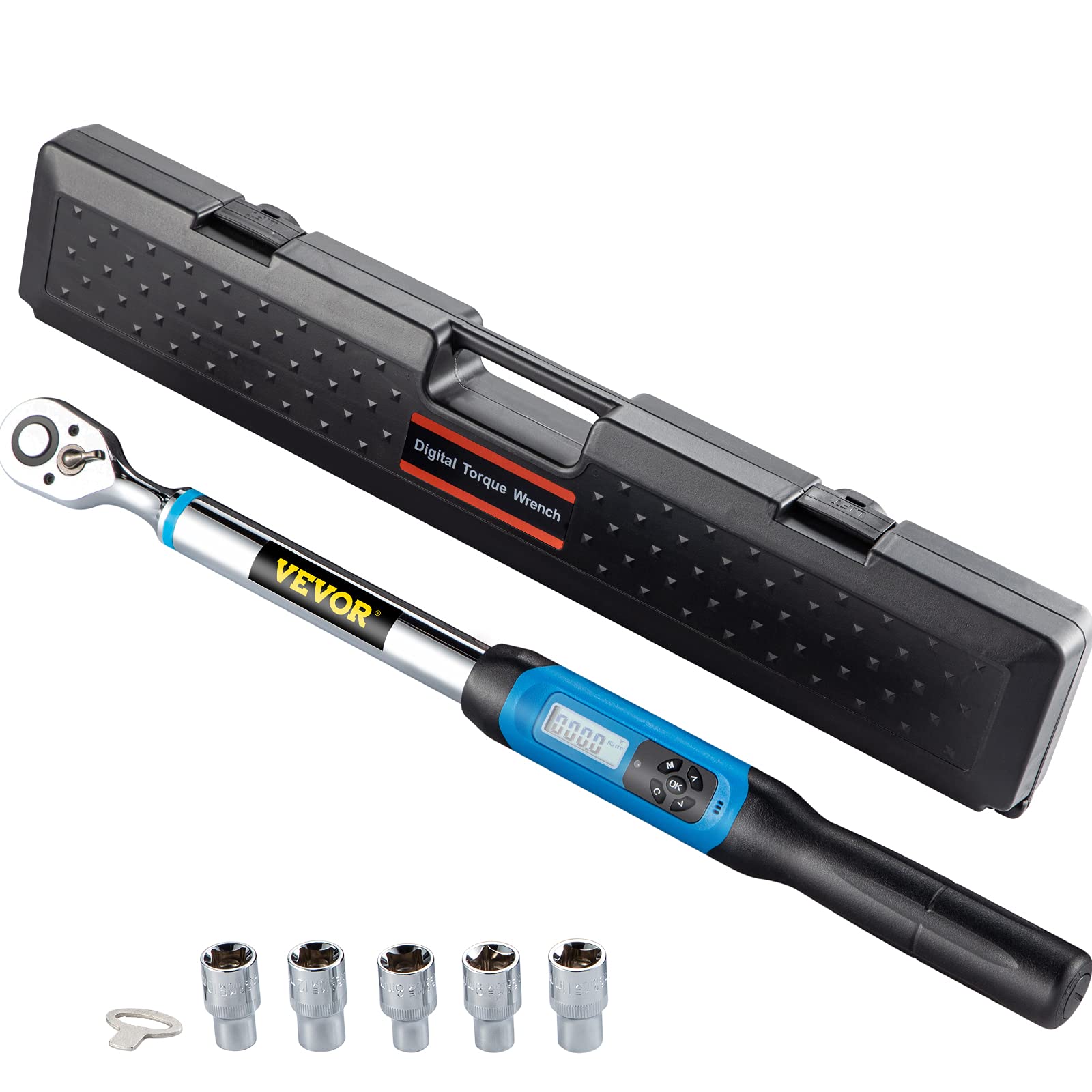 VEVOR Digital Torque Wrench 12 Drive Electronic Torque Wrench Torque Wrench Kit 7.47-147.5 ft-lb Torque Range Accurate to