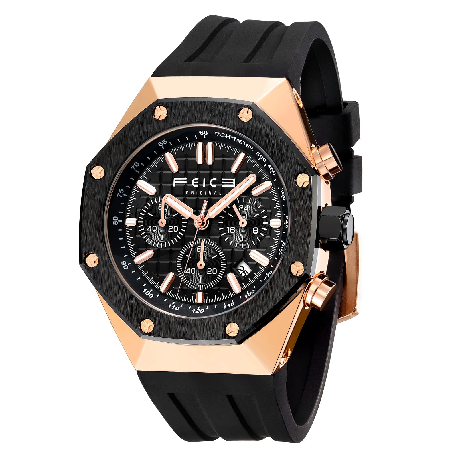 FEICE Mens Vintage Watch Quartz Chronograph Luxury Sports Wrist Watches for Men Multifunction Dual Time Clock 3ATM Waterpr