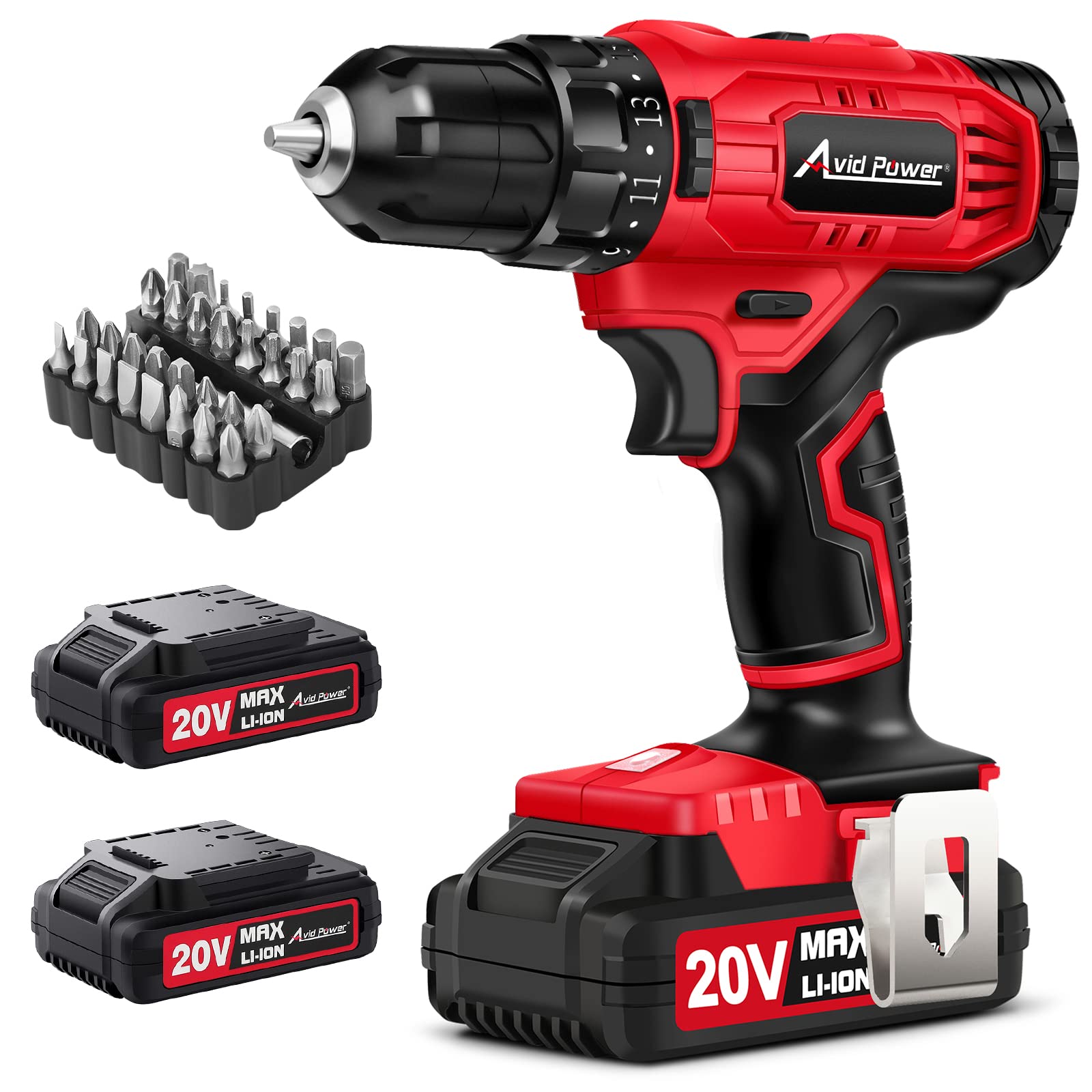 AVID POWER Cordless Drill Set 20V Power DrillScrewdriver with 2 Batteries and 35pcs Accessories 320 In-lbs Torque 2 Variab