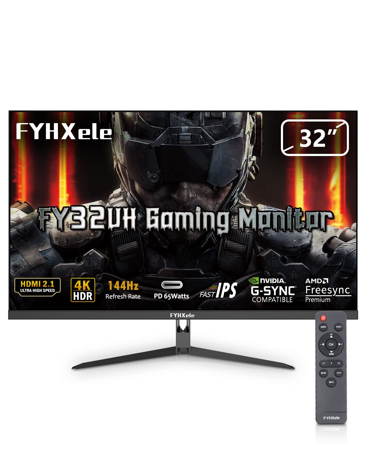 FYHXele 4K Gaming Monitor 144Hz 32inch Fast UHD IPS Computer Monitor 1ms VESA Mountable DSC Built-in Speakers Free-Sy