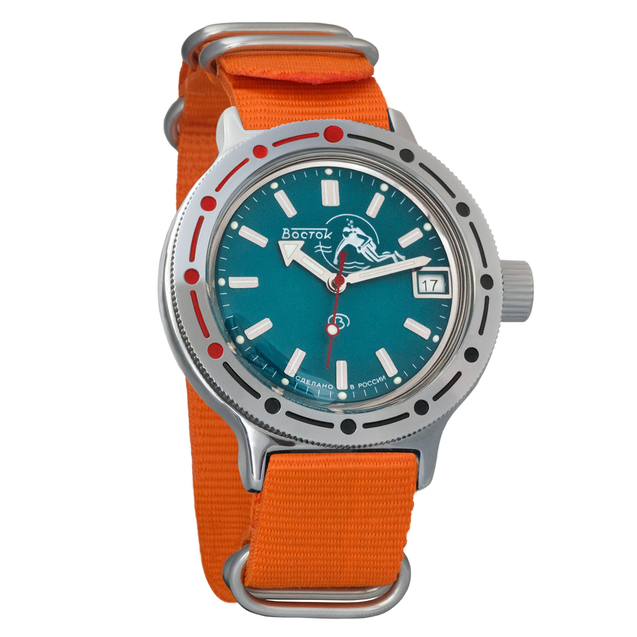 Vostok Amphibian Automatic Mens Wristwatch Self-Winding Military Diver Amphibia Case Wrist Watch 420059 Orange並行輸入