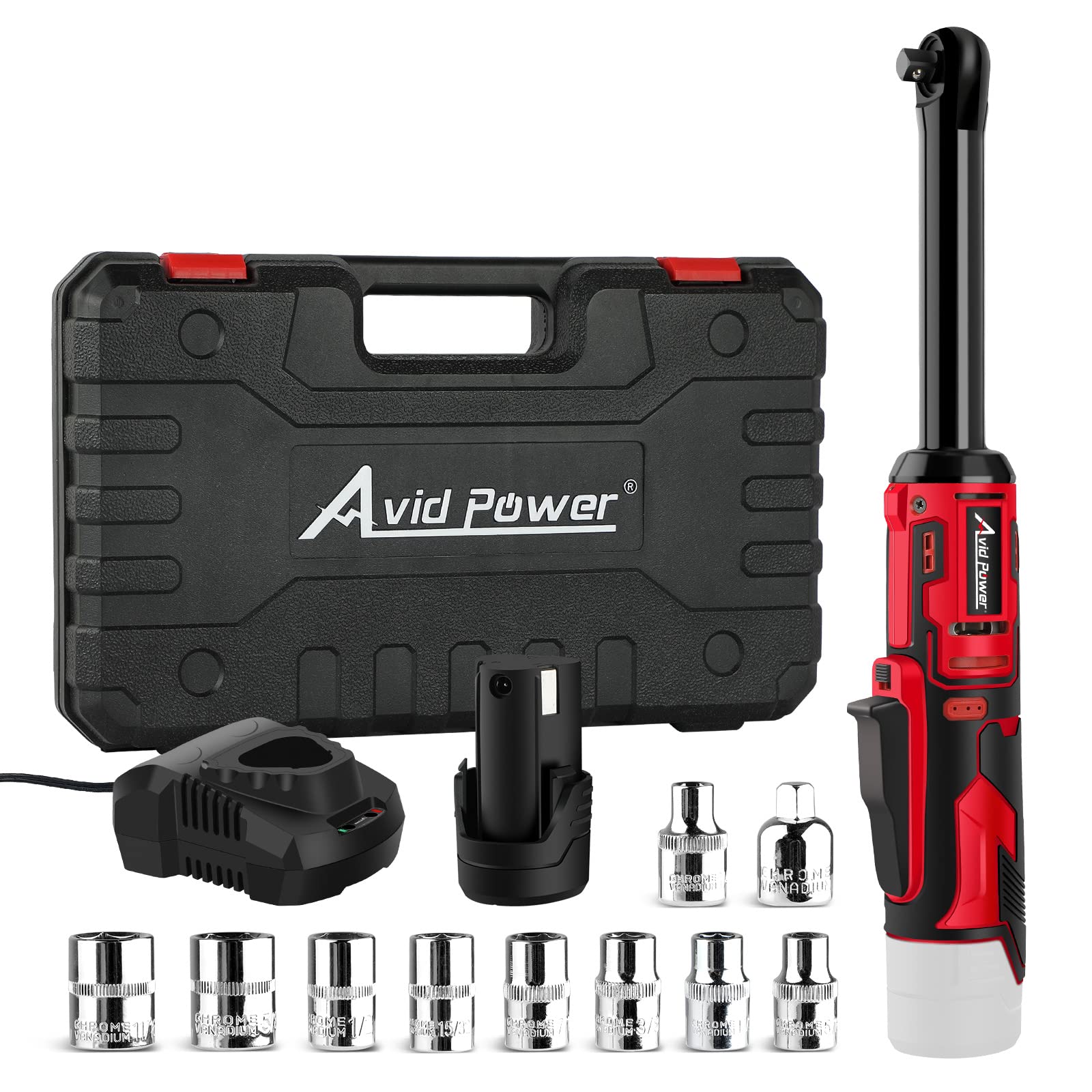 Avid Power 38 Extended Cordless Electric Ratchet Wrench 60N.m44.2 Ft-lbs 12V Power Ratchet Wrench Kit Variable Speed Tr