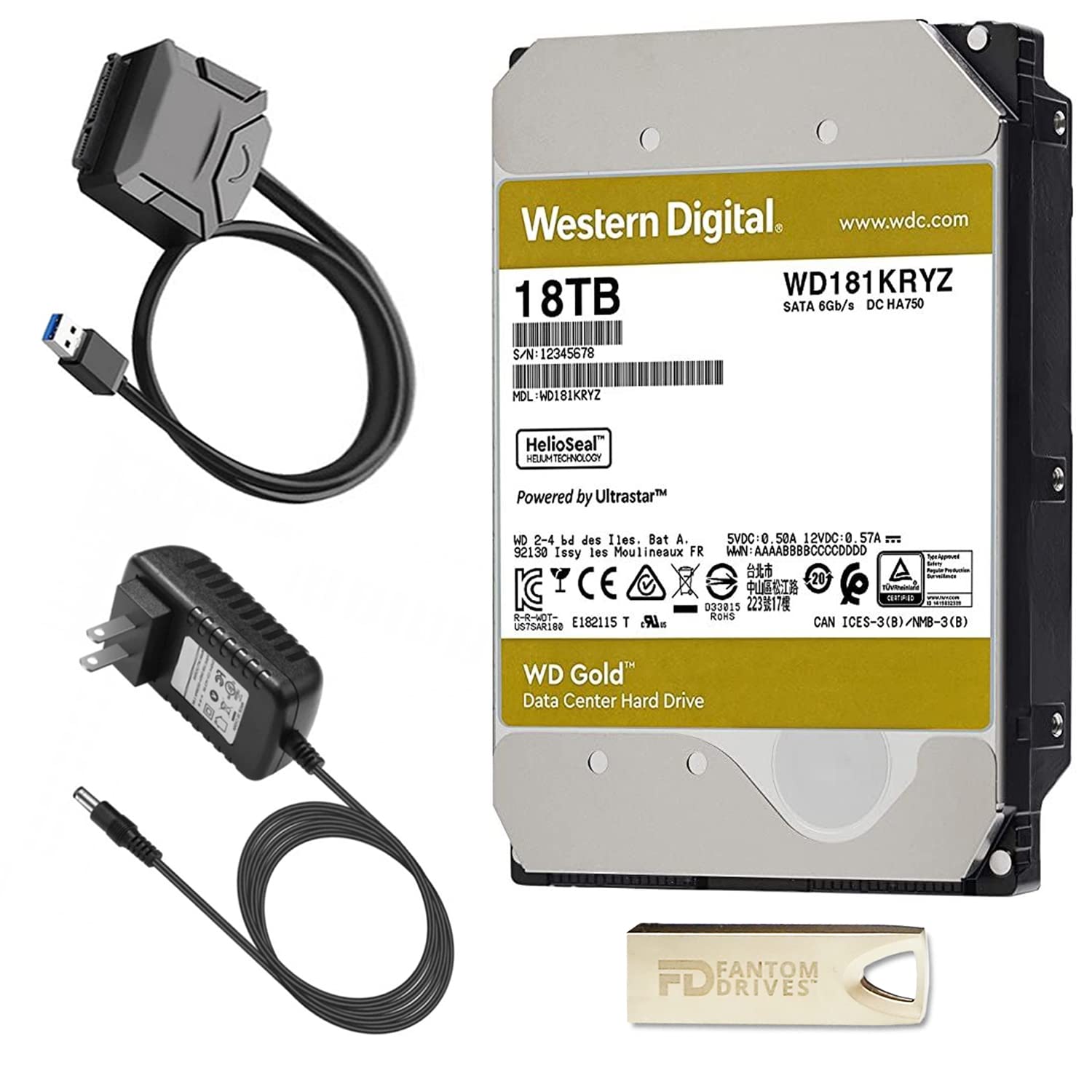 Fantom Drives 18TB Hard Drive Upgrade Kit with Western Digital WD181KRYZ Gold Enterprise Drive FD Cloning Software SATA to