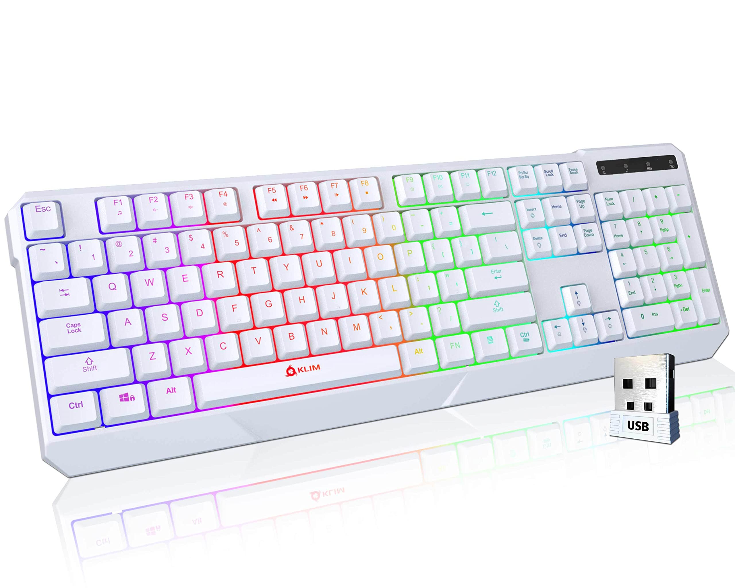 KLIM Chroma Wireless Gaming Keyboard RGB - New 2023 - Long-Lasting Rechargeable Battery - Quick Quiet Typing - Water Resist