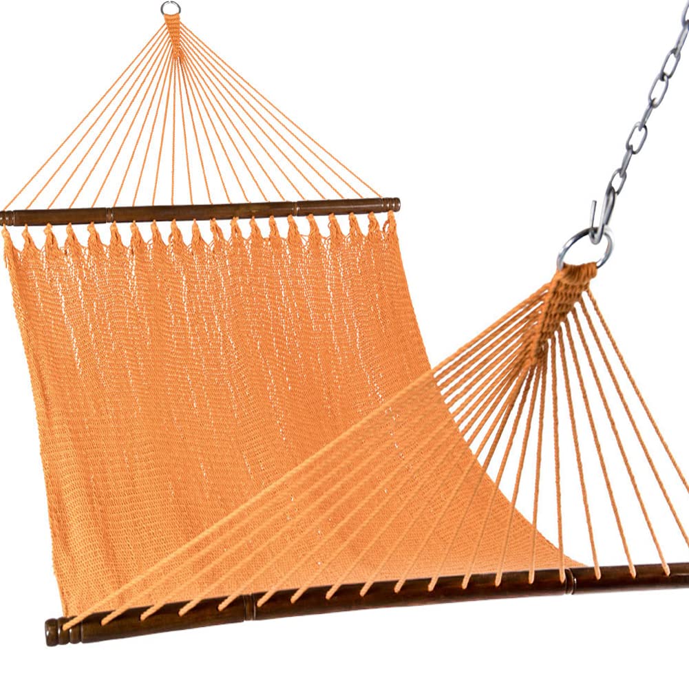 Lazy Daze Double 2 Person Caribbean Rope Hammock Hand Woven Polyester Rope Hammock with Spreader Bars for Outside Outdoor Be