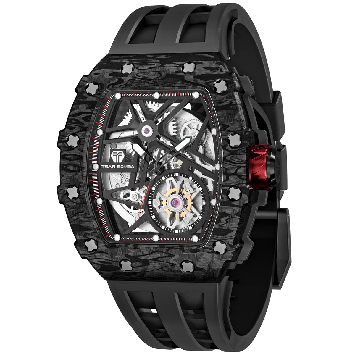 TSAR BOMBA Luxury Automatic Mechanical Watches For Men - Carbon Fiber Bezel - Japanese Movement Sapphire Glass - 50M Waterpro