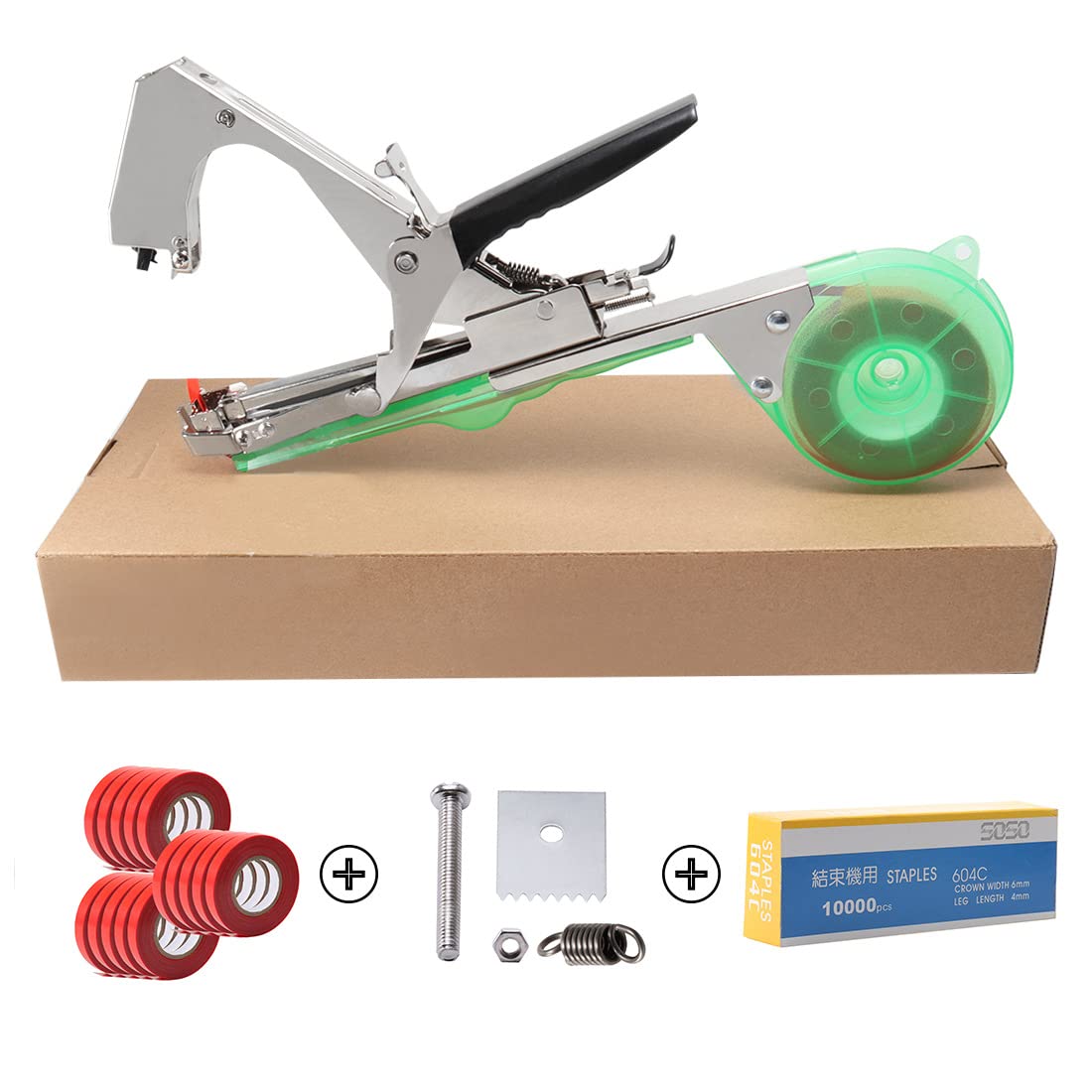 Baoz Plant Vine Tying Machine Tool Gardening Tape Gun with Tapes Staples Replacement Blades for GrapesTomatoesVegetable and