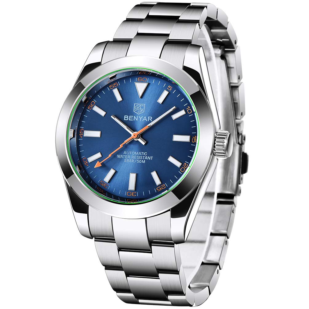 BENYAR Mens Automatic Mechanical Watch Stainless Steel Waterproof Luminous Fashion Casual Sports Analog Wristwatch並行